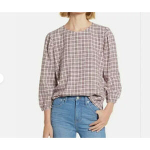 Treasure & Bond Pink Hush Wicklow Plaid Top Blouse Maroon Red Linen, NWT Size XS